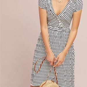 Anthropologie Black and White Striped V‑Neck Midi Dress